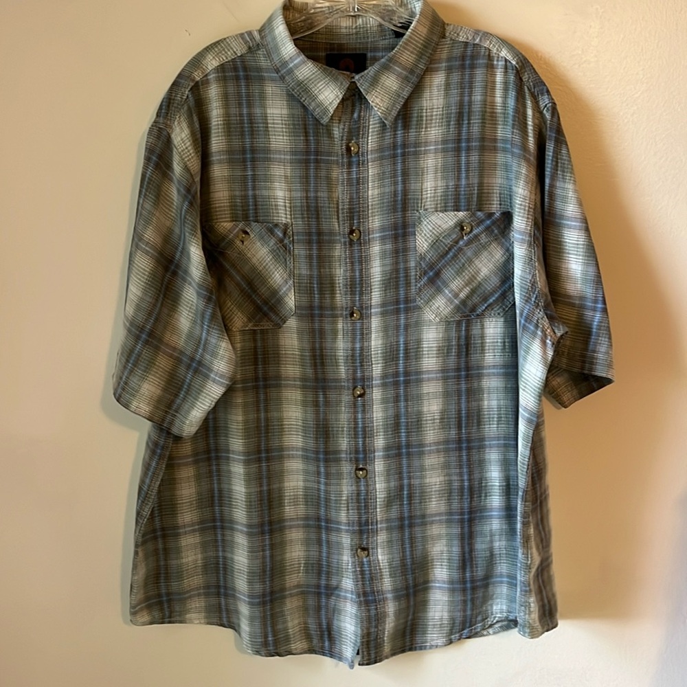 Weatherproof Plaid Shirt Mens Size XXL Green Blue Button Down Cotton Casual Work